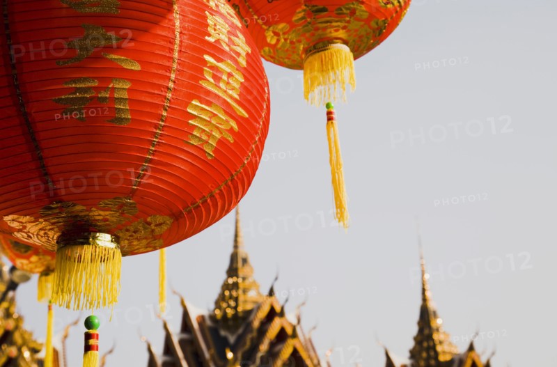 Wat Yannawa temple roof and red lantern at Chinese New Year.