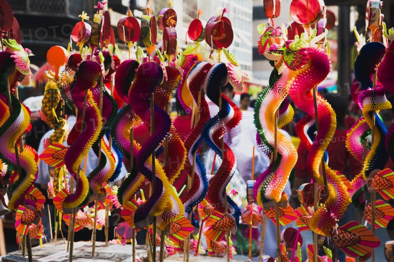 Children's toy dragons on stall in Chinatown for Chinese New Year.
