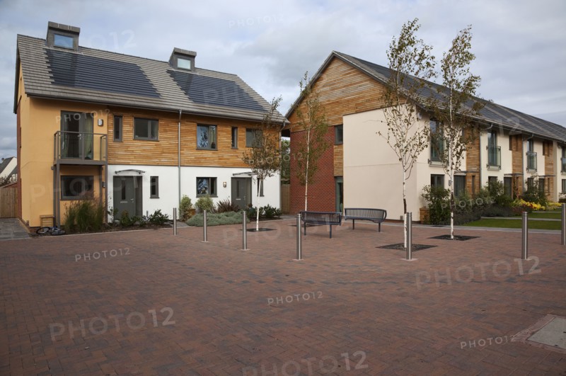 Graylingwell Park Modern housing with solar panels blended seamlessly in to roof tiles.