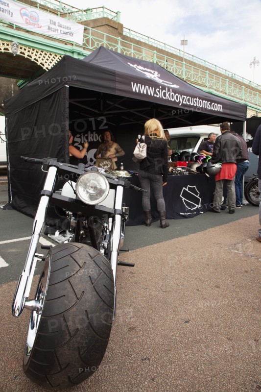 Stall selling motorcycle accessories during bike festival on Madeira Drive.