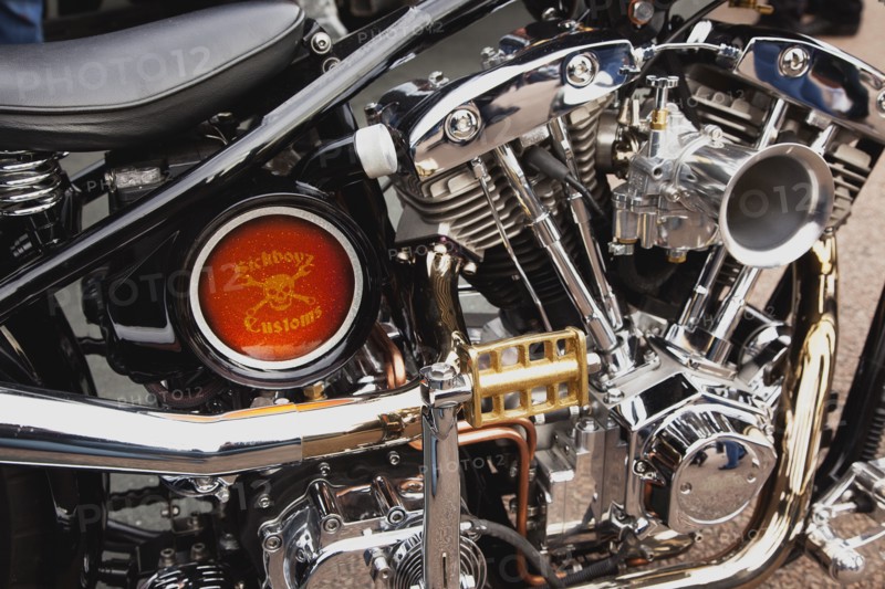 Detail of motobike engine at bike festival in Madiera Drive.