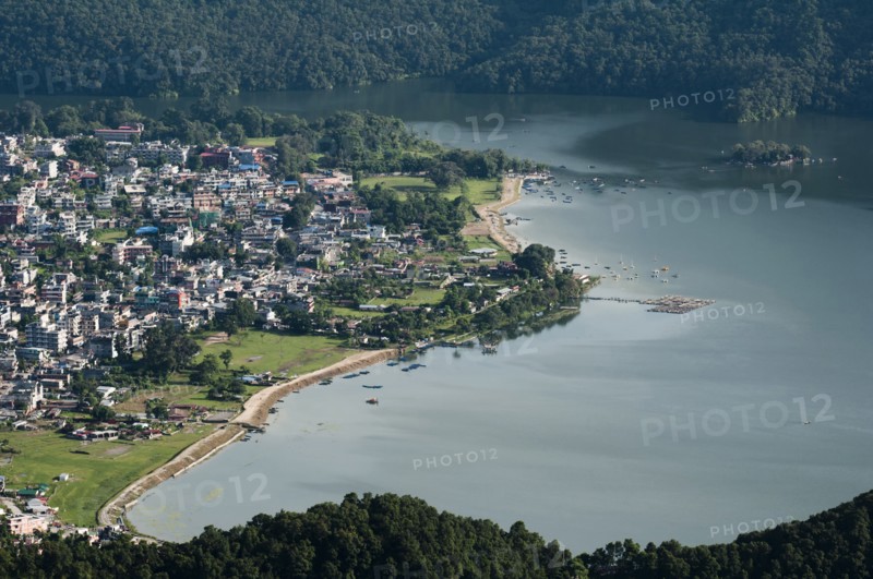 Evening view of the Phewa Lake and Pokhara city from Sarangkot mountain.