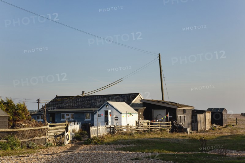 Beach houses used as homes and art galleries.
