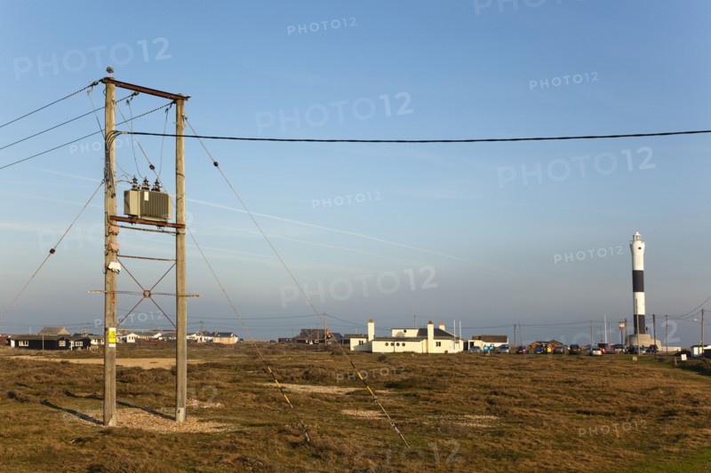 View toward the Light Railway Cafe with power cables in the foreground.