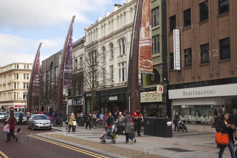 Modern Art on Donegall Place celebrating the building of White Star Line ships in by Harland and Wolff as part of the Streets Ahead Project.