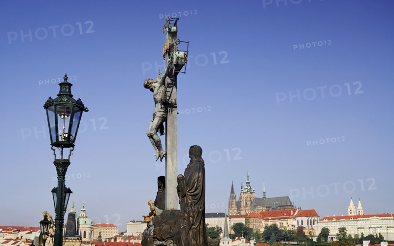 Charles Bridge Calvary with St Vitus in the background.