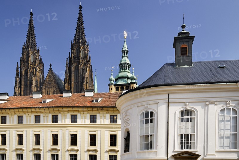 Castle St Vitus towers over castle buildings.