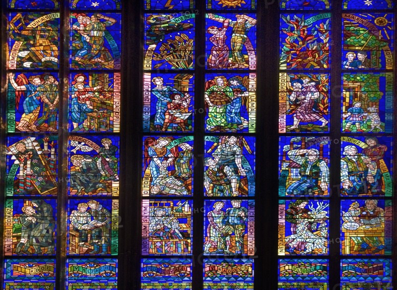 St Vitus Cathedral interior a section of stained glass window.