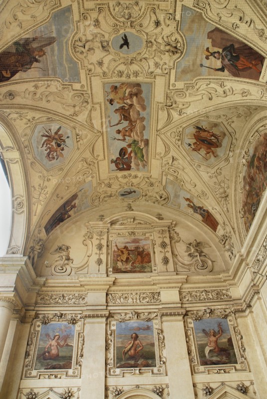 Wallenstein Palace exterior frescoes in the loggia.