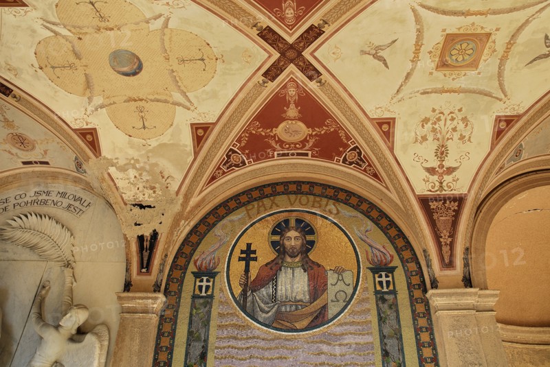 Vysehrad Cemetery Detail of a fresco in the Neo-Renaissance arcade.