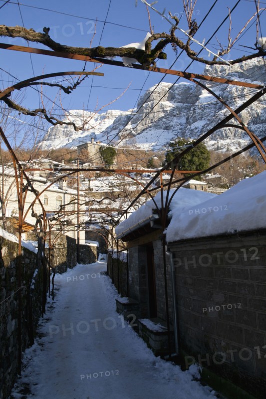 Little Papigko Village Narrow and frozen alley at the well known Mikro Papigko.