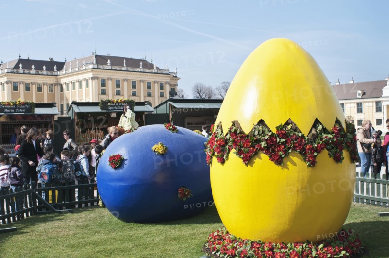 Giant painted Easter eggs at entrance of the Easter Market at the Schonbrunn Palace.