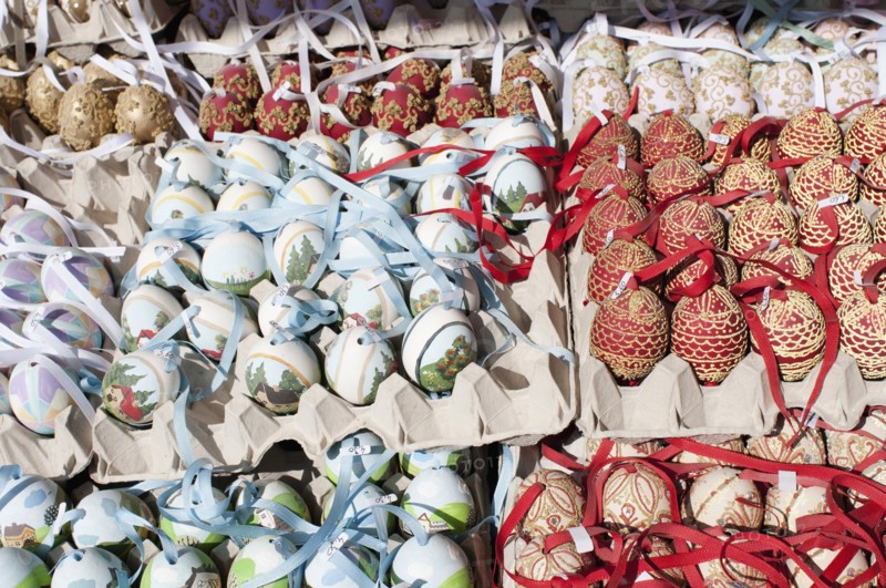 Trays of hand-painted and hand decorated egg shells to celebrate Easter at the Schonbrunn Palace.