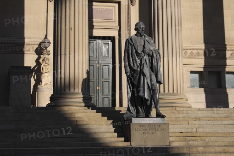 St Johns Hall Statue of Benjamin Disraeli on the steps of City Hall.