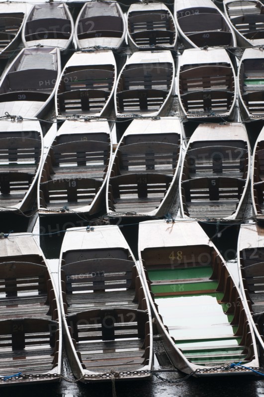 Punts available for rent on the river Cherwell near Magdalen bridge.