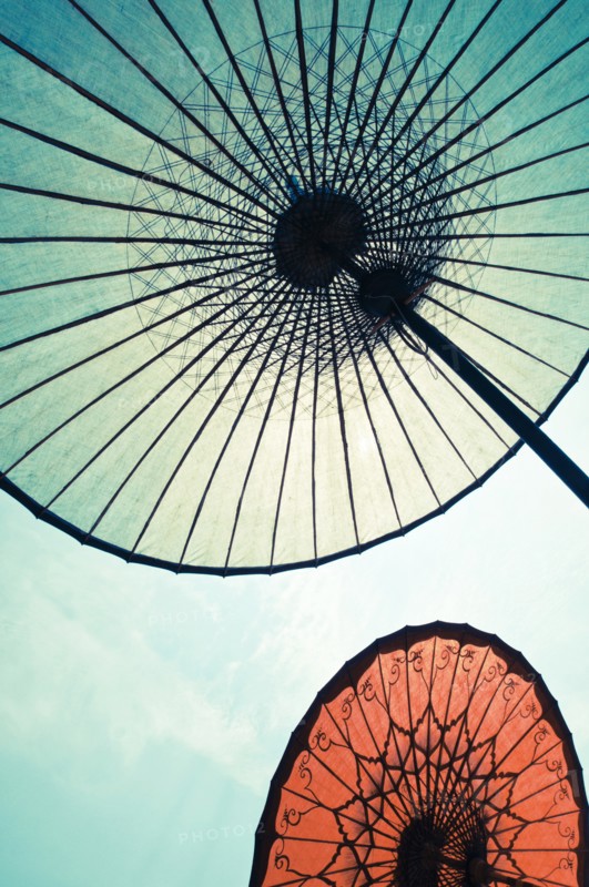 Parasol Looking up at the underside of traditional South East Asian paper parasols.