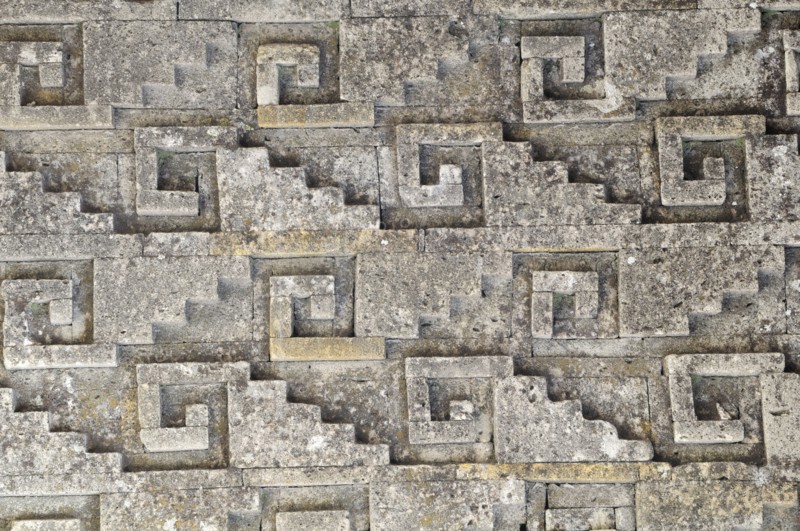 Mexico, Oaxaca, Mitla , Archaeological site Detail of geometric stone mosaic on the Templo de las Columnas. Photo : Nick Bonetti