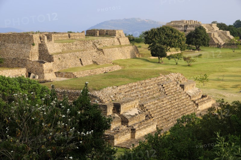 Mexico, Oaxaca, Monte Alban, Mexico Oaxaca Monte Alban archaeological site Ruins of Monticulo and Sistema IV buildings. Photo : Nick Bonetti