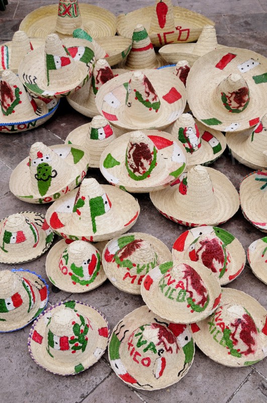 Mexico, Bajio, Zacatecas, Sombreros decorated for Independence Day. Photo : Nick Bonetti