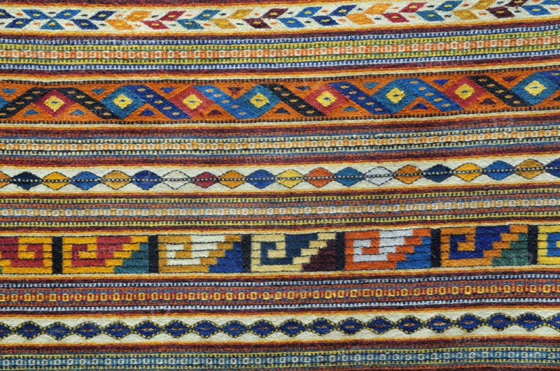 Mexico, Oaxaca, Detail of weaving by Tomas and Arnulfo Mendoza. Photo : Nick Bonetti