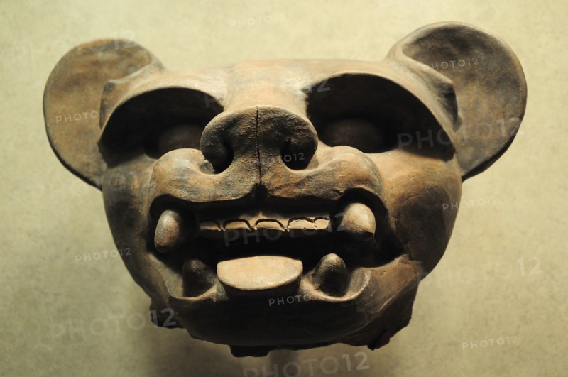 Mexico, Federal District, Mexico City, Museo Nacional de Antropologia Vase 200 BC-500 AD in the form of an animal head.. Photo : Nick Bonetti