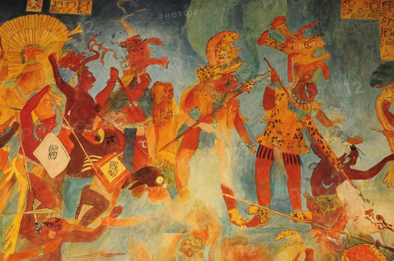 Mexico, Federal District, Mexico City, Museo National de Antropologia Detail of replica wall painting from Chiapas.. Photo : Nick Bonetti