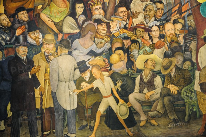 Mexico, Federal District, Mexico City, Detail of the mural Dream of a Sunday Afternoon in the Alameda by Diego Rivera in the Museo Mural Diego Rivera. Photo : Nick Bonetti