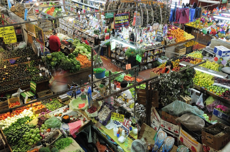 Mexico, Jalisco, Guadalajara, Mercado Libertad Vegetable market stalls displays and vendors. Photo : Nick Bonetti