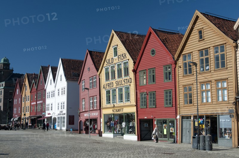 Norway, Bergen, Historic buildings on the Bryggen. Photo : Bob Battersby