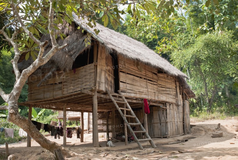 Laos, Mekong, Bamboo Hut in Village next to the Mekong River. 
Photo Richard Rickard / Eye Ubiquitous