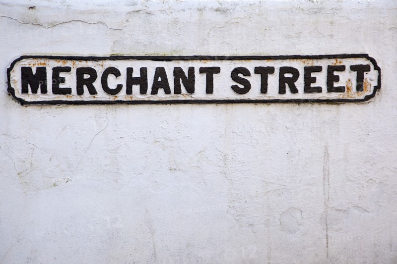 England, West Sussex, Bognor Regis, Old cast iron road sign for Merchant Street. 
Photo Stephen Rafferty / Eye Ubiquitous