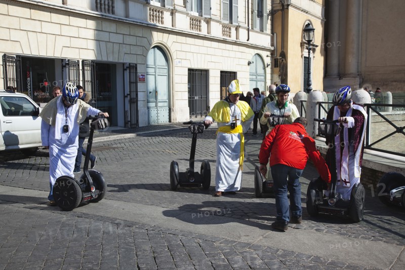 Italy, Lazio, Rome, Tourists dressed as Bishops to take tour on Segways. 
Photo Stephen Rafferty / Eye Ubiquitous