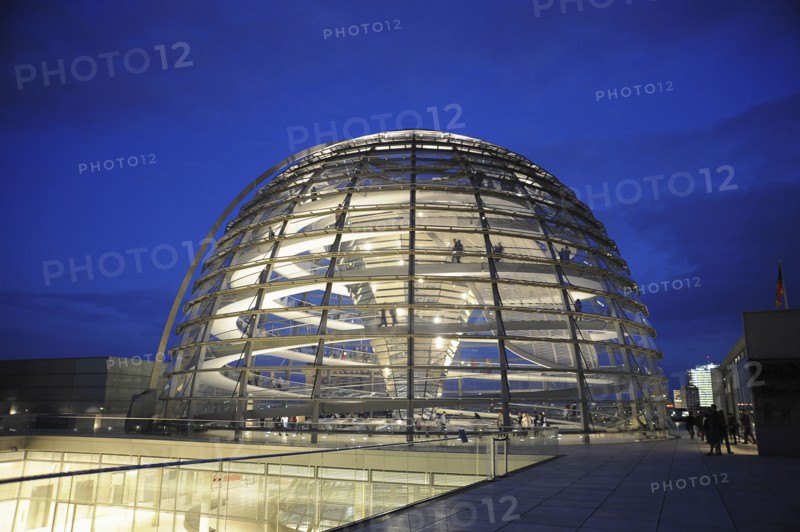 Germany, Berlin, Reichstag Dome at night.