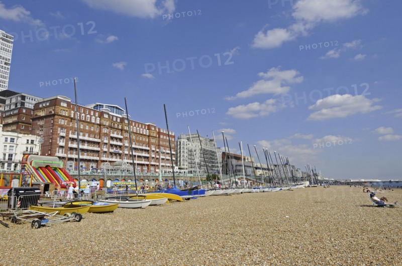 View along the Brighton beach to Pier Brighton East Sussex England