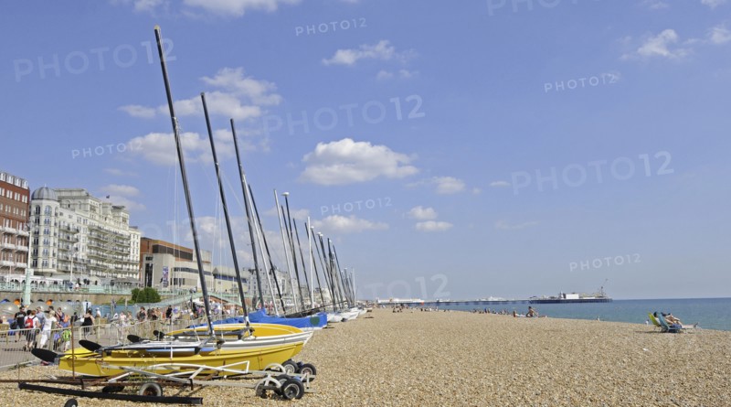 View along the Brighton beach to Pier Brighton East Sussex England