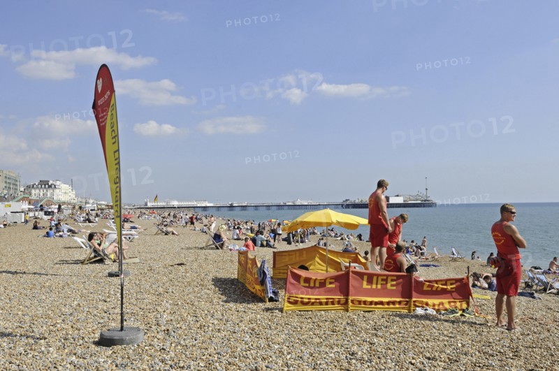 View along the Brighton beach to Pier Brighton East Sussex England