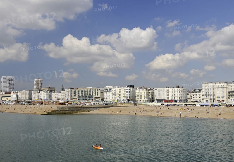 View back to the beach from Brighton Pier Brighton East Sussex England