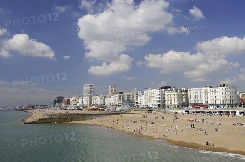 England, East Sussex, Brighton, View back to the beach from the Pier.