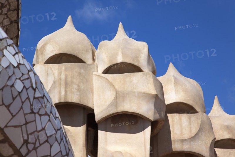 Spain, Catalonia, Barcelona, La Pedrera or Casa Mila on Passeig de Gracia, designed by Antoni Gaudi. 
Photo Stephen Rafferty