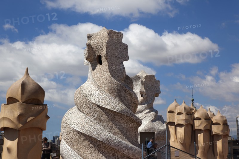 Spain, Catalonia, Barcelona, La Pedrera or Casa Mila on Passeig de Gracia, designed by Antoni Gaudi. 
Photo Stephen Rafferty
