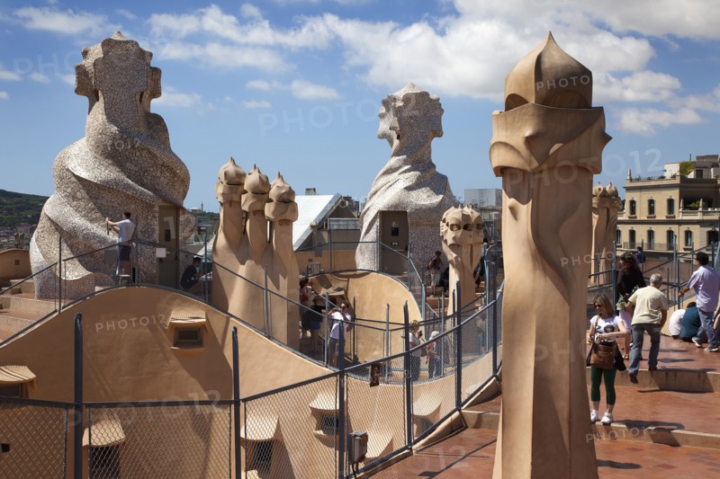 Spain, Catalonia, Barcelona, La Pedrera or Casa Mila on Passeig de Gracia, designed by Antoni Gaudi. 
Photo Stephen Rafferty