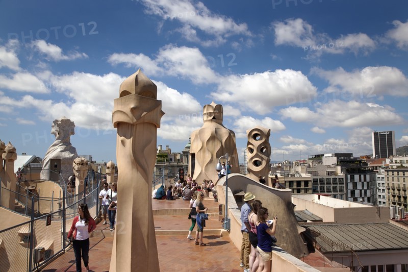Spain, Catalonia, Barcelona, La Pedrera or Casa Mila on Passeig de Gracia, designed by Antoni Gaudi. 
Photo Stephen Rafferty