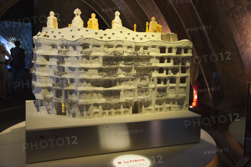 Spain, Catalonia, Barcelona, La Pedrera or Casa Mila on Passeig de Gracia  designed by Antoni Gaudi  scale model in the attic.