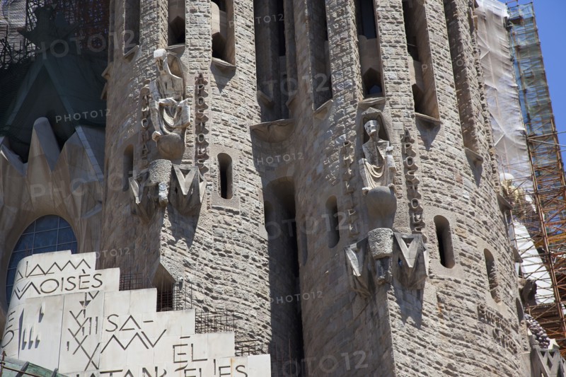 Spain, Catalonia, Barcelona, Eixample  exterior of La Sagrada Familia  designed by Antoni Gaudi.