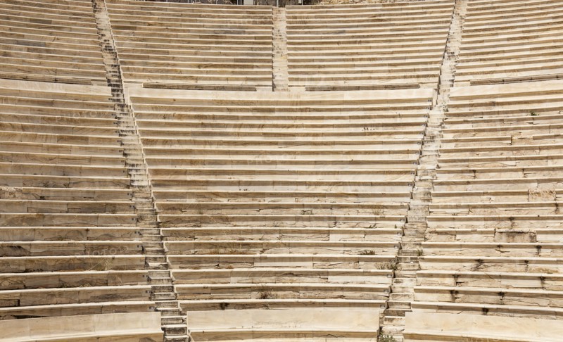 Greece, Attica, Athens, Greece, Attica, Athens, Stone seating in Odeon of Herodes Atticus, located on southwest slope of the Acropolis. 
Photo Mel Longhurst