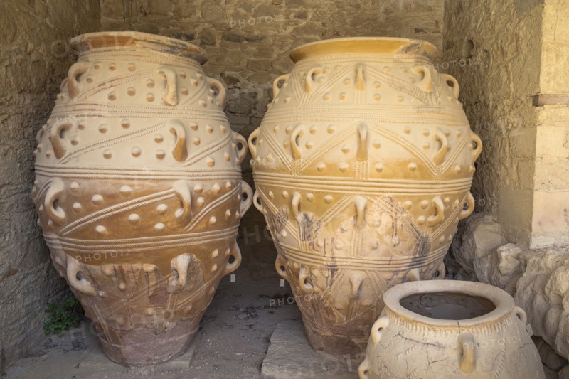 Greece, Crete, Knossos, Pithoi, large storage jars, in The Magazines of The Giants, Knossos Palace. 
Photo Mel Longhurst