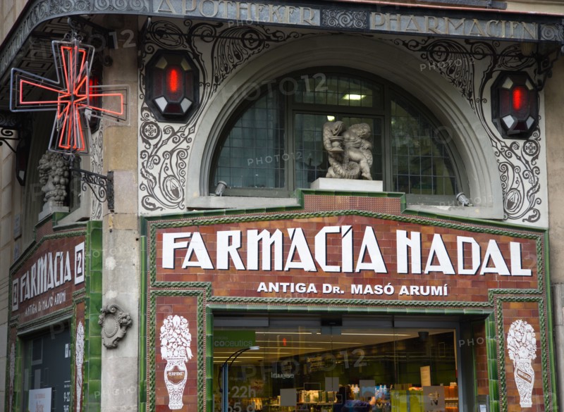 Spain, Catalonia, Barcelona, The Art Nouveau Farmacia Nadal pharmacy.