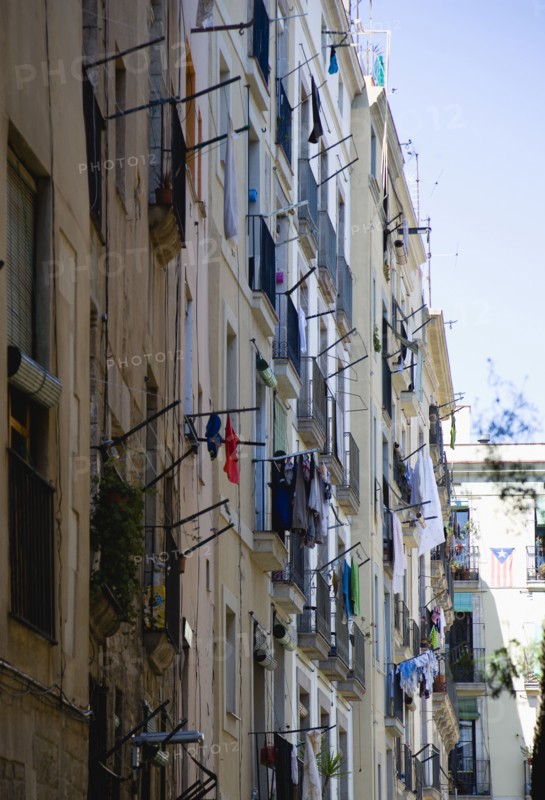 Spain, Catalonia, Barcelona, Old Town housing.