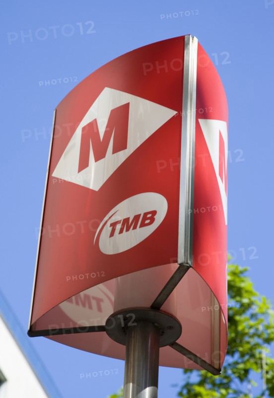 Spain, Catalonia, Barcelona, Metro sign.