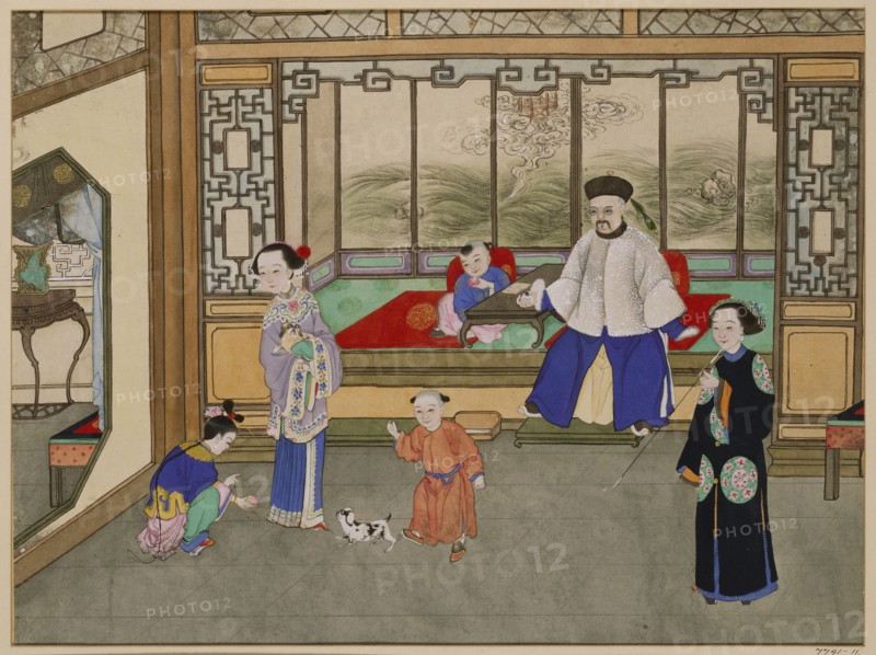 Enfants jouant sous le regard de leurs parents, vers 1860